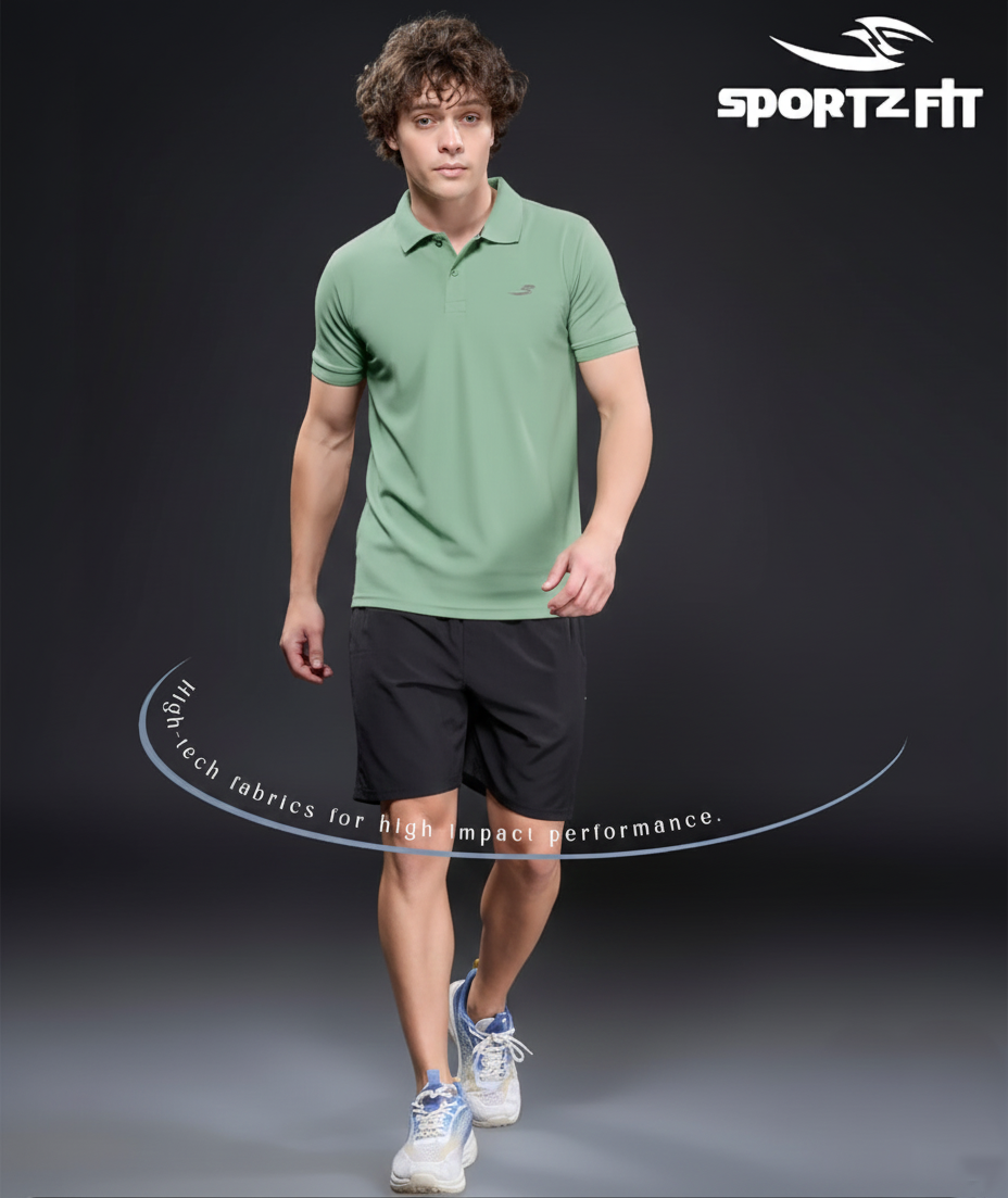 Men Collar Neck T-Shirt - Sage Green | L | SBT07